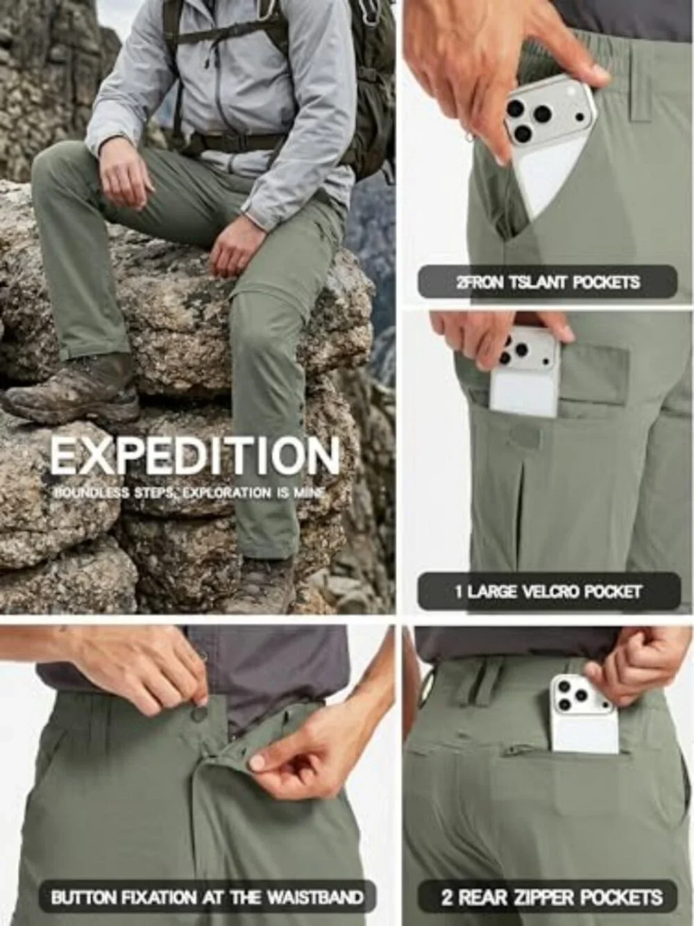 Lightweight Convertible Men's Hiking Pants - Outdoor Travel & Adventure Gear
